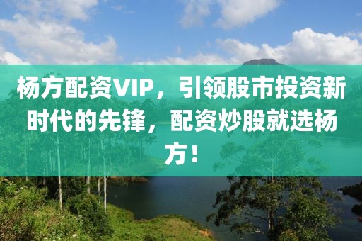 杨方配资VIP，引领股市投资新时代的先锋，配资炒股就选杨方！